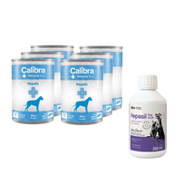 Calibra Veterinary Diets Dog Hepatic 6x400g + Lab-v Hepasil Dog & Cat preparatas šunų ir kačių kepenų veiklai gerinti 250 ml