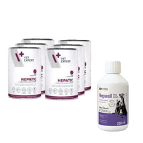 VETEXPERT Veterinary Diet Hepatic Dog 6x400g + Lab-v Hepasil Dog & Cat preparatas šunų ir kačių kepenų veiklai gerinti 250 ml