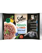 SHEBA  Nature’s Collection "Fish Flavours" drėgnas visavertis pašaras suaugusioms katėms su tunu ir linų sėmenų aliejaus padažu 4x85 g