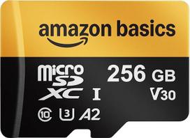 "Amazon Basics" 256GB "Micro SD" kortelė su skaitytuvo adapteriu - didelė sparta iki 200MB/s - juoda - 1 pakuotė