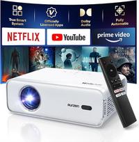 "Aurzen Eazze D1" išmanusis projektorius Namų kino projektorius: "NetfIix Official" ir "DoIby Audio", automatinis fokusavimas ir geometrijos korekcija, mini "WiFi Bluetooth" vaizdo įrašas