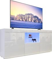 "Dripex" televizoriaus spintelė Lowboard su LED apšvietimu Baltas blizgus televizoriaus staliukas TV lenta su didele laikymo erdve 135 x 70 x 35 cm