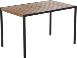 "Flash Furniture" lauko valgomojo stalas su sintetinio tikmedžio lentjuostėmis Plieninis rėmas Restorano stalas su skyle skėčio laikikliui, medinis, rudas (tikmedis), 30" x 48"