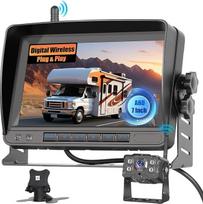 "Fuluku" 7 colių AHD galinio vaizdo kamera, IP69 vandeniui atspari, 1080P transporto priemonės atbulinės eigos kamera "Plug and Play" su monitoriumi, skirta sunkvežimiams, kemperiams, priekaboms, plačiu kampu, orientacinės linijos, RCA kabelis, 49,2 pėdos