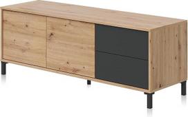 "Habitdesign Brooklyn" televizoriaus spintelė su 2 durelėmis ir 2 stalčiais - "Nodi" ąžuolo ir medžio anglies apdaila - 130 cm (plotis) x 47 cm (aukštis) x 41 cm (gylis)