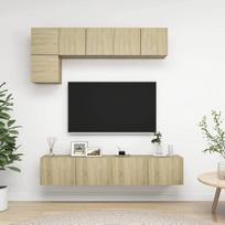 "Homgoday" televizoriaus rinkinys 5 dalių "Sonoma" ąžuolo drožlių plokštės televizoriaus spintelės spintelė TV staliukas TV staliukas TV stovas gyvenamajam kambariui