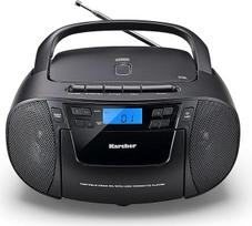 "Karcher RR 5045" nešiojamasis CD radijo imtuvas su CD grotuvu, kasetėmis, FM radiju, maitinamas iš tinklo, USB ir AUX jungtimi, juodas