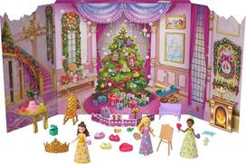 "Mattel" "Disney" princesių lėlių advento kalendorius su 24 dienų siurprizais, kuriame yra 3 mažos lėlės, 3 draugai, 6 mados ir 16 filmų įkvėptų priedų, JFG79