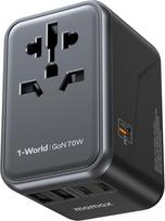 "MOMAX" kelioninis adapteris visame pasaulyje 70 W GaN greitasis įkrovimas, universalus "Vision Pro" kelioninis kištukas su 2USBA, 3USB C, 1AC, tarptautinis kištukinis lizdas, 6 įrenginių įkrovimas vienu metu JAV, JK, AUS, ES