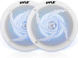 "Pyle" jūriniai garsiakalbiai PLMRS43WL - 4 colių 2 krypčių vandeniui ir orui atspari lauko garso stereofoninė garso sistema su LED žibintais, 100 W galia ir žemo profilio plonu stiliumi - 1 pora - balta