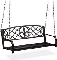 "Relaxdays" kabantis suoliukas, 2 sėdimos vietos, kabančios sodo sūpynės, senovinis dizainas, metalas, HBT 197 x 133 x 58 cm, juoda/broza