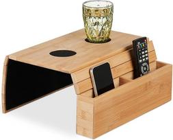 "Relaxdays" sofos padėklas porankis bambukas 5,5 x 50 x 33,5 cm sofos lentyna su padėkliukais 2 skyriai Natūrali / juoda
