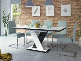 "Sellon24® Dixon" išskleidžiamas valgomojo stalas, baltas, juodas, blizgus, 120-170 cm, valgomojo stalas 4-6 asmenims, su sinchroniniu išskleidimu, 120 x 76 x 80 cm (plotis x aukštis x gylis), modernus išskleidžiamas stalas