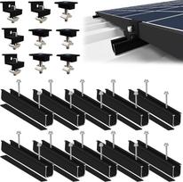 "Sorlpv" saulės kolektorių laikiklis 4 x moduliams, PV laikiklio montavimo rinkinys - 12 cm juodas bėgelis + reguliuojamas spaustukas 30-35 mm storio moduliams, aliuminio saulės kolektorių laikiklis, plokščias stogas, trapecijos formos skardinis stogas
