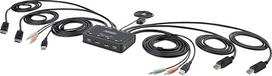 "StarTech.com" 2 prievadų dviejų monitorių KVM jungiklis "DisplayPort", 4K 60 Hz, KVM su 1,5 m integruotais kabeliais (USB-A/DisplayPort/Audio), DP KVM jungiklis dviem monitoriams, nuotolinis perjungimas / "Hotkey" (C2-DD46-UA2-CBL-KVM)