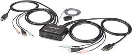 "StarTech.com" 2 prievadų USB "DisplayPort" KVM jungiklis - 4K 60 Hz - UHD DP 1.2 USB KVM jungiklis su 1,2 m kabeliu ir garsu - maitinimas iš magistralės ir nuotolinis perjungimas - "MacBook ThinkPad" (SV211DPUA4K)