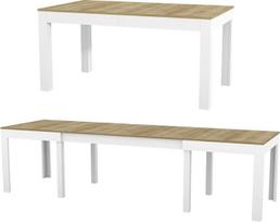 "Torino" virtuvės stalas Valgomojo stalas išplečiamas 300 cm Ąžuolas "Riviera" - baltas matinis 4-12 žmonių valgomojo stalas 160 x 90 x 76 cm Modernus stačiakampis stalas su išplėtimo galimybe