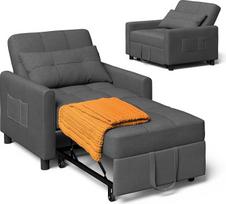 "Xbro" miegamasis krėslas "3 viename", sofa-lova su miegamąja funkcija, sofa-lova su pagalvėle ir šonine kišene, fotelis su miego funkcija mažiems butams (tamsiai pilka)