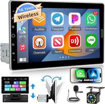 1 DIN automobilinis radijas su ekranu su "Carplay" ir "Android Car" - 10,1 colio IPS nuimamas jutiklinis automobilinis radijas su navigacijos sistema, "Mirror Link", FM radiju, vairo valdymu + atbulinės eigos kamera +