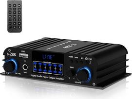 4.1 kanalo stiprintuvas, 1200 W mini HiFi stereofoninis stiprintuvas, "Bluetooth 5.0", skirtas namų garsiakalbiams 35 W x 4 nuo 110-240 V iki 12 V nuolatinės srovės su USB / mikrofonu / FM ir nuotolinio valdymo pultu
