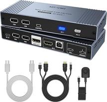 4K tipo USB C ir HDMI KVM jungiklis su 2 prievadais, MT-VIKI hibridinis USB C HDMI KVM jungiklis, skirtas "Apple MacBook" ir staliniams kompiuteriams + 65 W maitinimo tiekimas + kabeliai