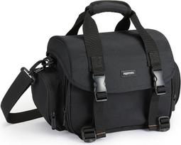 AmazonBasics - Didelis krepšys per petį fotoaparatui ir priedams, juodas su pilku pamušalu