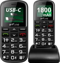 artfone CS182 Black | 2G GSM senjorų mobilusis telefonas | Mobiliojo ryšio telefonas be sutarties | Mobilusis telefonas su pagalbos iškvietimo mygtuku | su įkrovimo stotele | 1800 mAh baterija