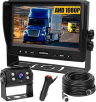 Atbulinės eigos kameros rinkinys su 7 colių LCD 1080P monitoriumi ir 170° plataus kampo galinio vaizdo kamera, atsparus vandeniui IP69K, 4IR naktinis matymas, "pasidaryk pats" vadovai, skirtas sunkvežimiams, priekaboms, autobusams, mikroautobusams, žemės