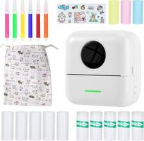 DAJASD mini spausdintuvas, nešiojamasis mini nuotraukų spausdintuvas, terminis spausdintuvas su 8 ritinėliais spausdinimo popieriaus ir 6 spalvinimo pieštukais, "Bluetooth" spausdintuvas išmaniajame telefone, kišeninis spausdintuvas sąrašui, užrašams, nuo