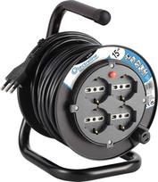 Electraline 49217 - Kabelio ritė "pasidaryk pats", 4 kištukai universalūs, 15 m, juoda/mėlyna