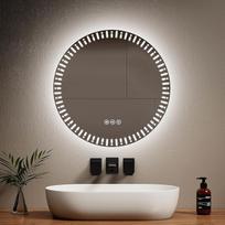 EMKE apvalus vonios kambario veidrodis su LED apšvietimu 60 cm skersmens su apsauga nuo rūko + jutiklinis jungiklis + 3 šviesos spalvos kintamas apvalus veidrodis Modernus vonios kambario veidrodis