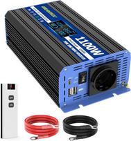 GREANTECK inverteris 1100 W Pure Sine Wave 230 V, saulės inverteris su C tipo, USB, skystųjų kristalų ekranu, nuotolinio valdymo pultu, ES lizdais (12 V-1100 W)