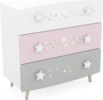 habeig Vaikų komoda "Sky Stars" Vaikų kambario spinta "Princess Sideboard" stalčių durys didelės (rožinė/balta/pilka #443)