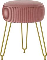 IBUYKE Velvet Velvet Round Footrest Stool Ottoman, makiažo tualetas taburetė, šoninis staliukas, Velvet Dressing Table Seat, Pouf Couch Stool, Golden Steel Legs, Pink L/G-30P