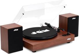 JAM patefonas su garsiakalbiais - "Bluetooth" plokštelių grotuvas su garsiakalbiais lentynoje, 3 greičių vinilo grotuvas su dulkių dangteliu, iš anksto sureguliuotu garsiakalbiu, įtrauktas vinilo valiklis, riešutmedžio spalvos
