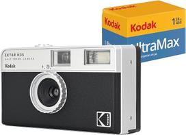 KODAK Ektar H35 pusės formato juostinio fotoaparato rinkinys su "Kodak Ultramax 400/24exp" juostos ritinėliu (juodas)