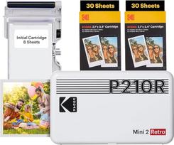 KODAK Mini 2 Retro 4PASS mobilusis nuotraukų spausdintuvas 5,3 x 8,6 cm 68 lapų pakuotė Balta