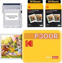 KODAK Mini 3 Retro 4Pass nešiojamasis nuotraukų spausdintuvas (7,6 x 7,6 cm) - 68 lapų pakuotė, geltonos spalvos