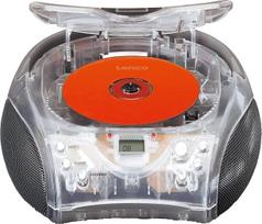 Lenco SCD-24 - CD grotuvas vaikams - CD radijas - stereo sistema - "Boombox" - FM radijo imtuvas - takelių atmintis - 2 x 1,5 W RMS galia - maitinimas iš tinklo ir iš baterijos - skaidrus, SCD-24TR