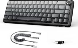 LexonElec x Attack Shark X66 60% mechaninė klaviatūra belaidė su garsumo valdymu, "Hot-Swap" tarpinės laikiklis, 2.4G/USB-C/BT5.0, QWERTY PBT klavišai, mini 66 klavišų RGB žaidimų klaviatūra Win/Mac pilka