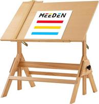 MEEDEN medinis piešimo stalas, dailininko stalas, 90 x 60 cm rašomasis studijinis stalas, reguliuojamo aukščio amatų stalas, tapybos stalas meno kūriniams, grafiniam dizainui, skaitymui