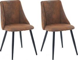 MEUBLE COSY Valgomojo kėdės, 2 vnt., virtuvės kėdės, ergonomiškos svetainės kėdės, retro fotelis su atlošu, sėdynė pagaminta iš vintažinės dirbtinės zomšos, metalinės kojos, rudos spalvos
