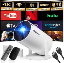 Mini projektorius, 4K FHD 1080P 180° pasukimo kampu nešiojamasis projektorius, mažas vaizdo projektorius palaiko 2.4/5G dvigubą "WiFi" ir "Bluetooth 5.0", su "Android" ir "iOS 11.0" namų kino išmaniuoju projektoriumi su dvigubu valdymu