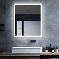MIQU LED vonios veidrodis su apšvietimu, 60 x 50 cm, vonios veidrodis, didelis vonios veidrodis su jutikliniu / sieniniu mygtuku, baltas, 6500 K šviesos sieninis veidrodis vonios kambariui, tualetui, prieškambario kampams, stačiakampis B