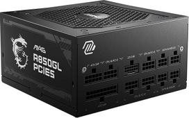 MSI MAG A850GL PCIE5 maitinimo šaltinis, 850 W, "80 Plus Gold", visiškai modulinis, ATX 3.0, palaiko PCIe 5.0 GPU, 120 mm FDB ventiliatorius su dinaminiais rutuliniais guoliais, "Full-Bridge LLC", juodas "Flack" kabelis