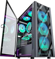 MUSETEX ATX kompiuterio korpusas su 6 PWM ARGB ventiliatoriais, daugiakampio tinklelio kompiuterinių žaidimų korpusas, atidaromas grūdinto stiklo šoninis skydelis, USB 3.0 x 2, juodas, NN8