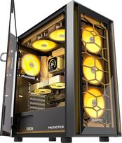 MUSETEX PC korpusas ATX, 6 PWM ARGB ventiliatoriai, iš anksto sumontuoti ATX korpuse, kompiuterio korpusas su atidaromomis grūdinto stiklo durelėmis, vidutinio aukščio žaidimų kompiuterio korpusas, USB 3.0 x 2, juodas, G07