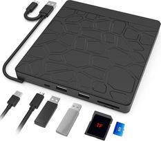 Nešiojamojo kompiuterio išorinis CD DVD įrenginys: Išorinis DVD įrašymo įrenginys su USB 3.0 Type-C SD/TF kortelių skaitytuvu ir USB prievadais - išorinis CD DVD įrenginys nešiojamajam kompiuteriui MacBook Win11/10/8/7/XP Linux Mac OS Vista