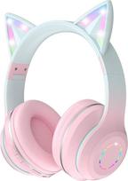 OHAANYYY "Bluetooth" ausinės vaikams, mergaičių katės ausinės per ausis su LED šviesa Sulankstomos stereo ausinės "Bluetooth" belaidės ausinės vaikams su mikrofonu, "Micro SD/TF", skirtos planšetėms / mobiliesiems telefonams
