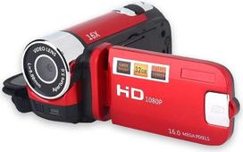 Rankinė vaizdo kamera 1080P FHD 16x skaitmeninis priartinimas, nešiojamoji DV skaitmeninė kamera su COMS jutikliu, įmontuotu garsiakalbiu, 270° pasukamu ekranu, vaizdo kamera (raudona)